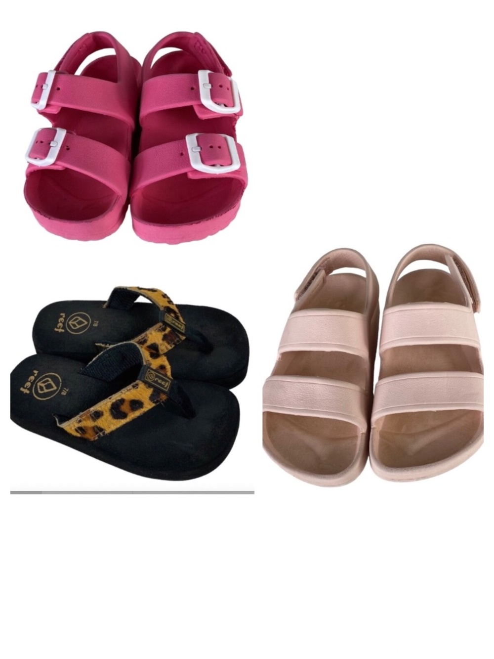 Lot (3) Old Navy Reef Toddler Girls 7/ 8 Sandals Pink Animal Print